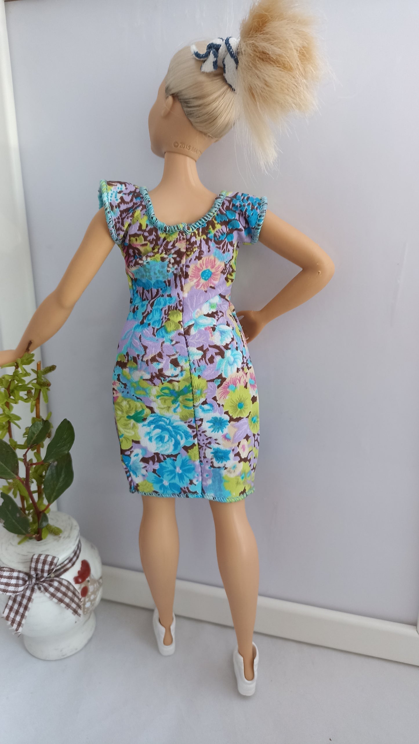 Curvy doll cyan flowery dress
