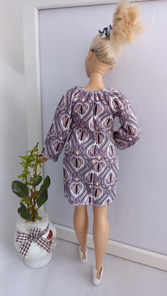 Curvy doll gray color with a pattern dress, stretch